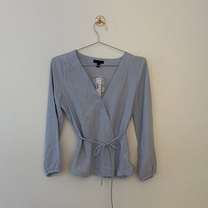 J. Crew Soft Blue V-Neck Wrap Blouse